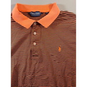 Polo Golf Ralph Lauren‎ Shirt Mens XL Orange Striped Pima Cotton Short Sleeve